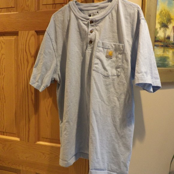 Carhartt Carpenter Style T-Shirt 3-Button-Chest Pocket-Loose Fit-Light Blue Larg - Picture 1 of 5